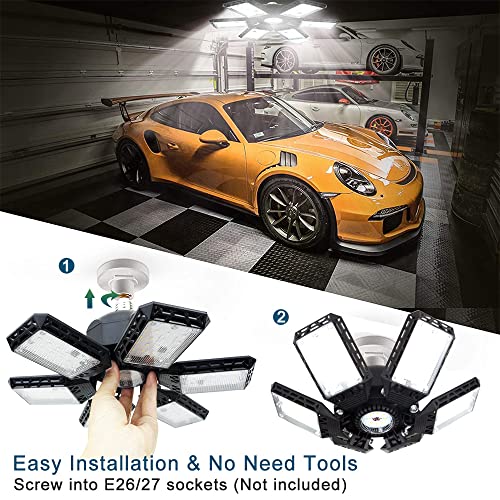 2-Pack LED Garage Lights, 160W 16000LM 6500K Garage Lights Ceiling Led Bulb with 6+1 Adjustable Panels, LED Shop Light for Basement Workshop Attic - size: 6+1 S 2pack