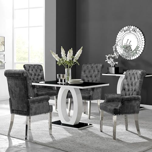 Velvet Dining Chairs with Arms, Upholstered Dining Room Chairs, Dark Grey | Upholstered, High Back, Tufted, Luxurious, Stainless Steel Leg, for Kitchen & Dining Room - color: Dark Grey, size: 1 PCS