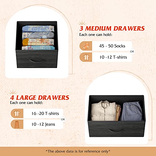 WLIVE 7 Drawer Dresser TV Stand, Entertainment Center, Media Console Table with Metal Frame and Wood Top for TV up to 45 inch, Chest of Drawers for Bedroom, Charcoal Black Wood Grain Print - color: Charcoal Black Wood Grain Print