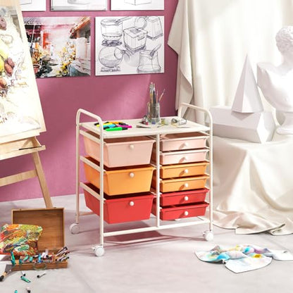 RELAX4LIFE 9 Drawer Rolling Storage Cart - Mobile Drawer Carts for Craft Art Supply Paper Salon, Utility Cart on Wheels for Classroom Teacher School Office, Rolling Cart with Drawers (Macaron) - color: Macaron, style: 9 Drawers