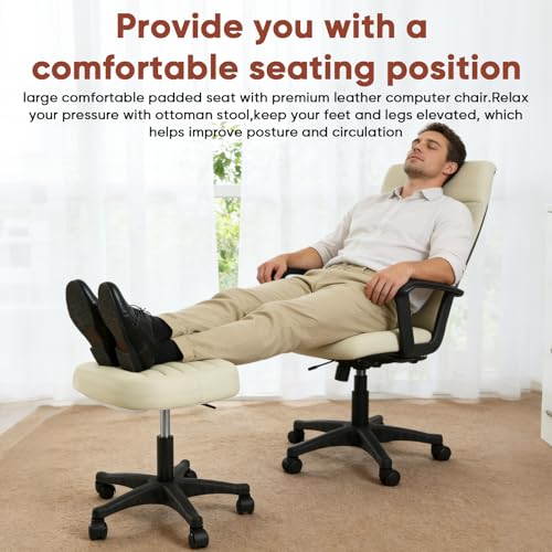 Ergonomic Adjustable Under Desk Footrest,Ottoman with Wheels | 500lbs|360° swivel Silent PU casters|Thick 2.36" Seat| Rolling Stool with Wheels for Massage,Salon,Spa,Clinic,Office,Home - color: Creamywhite