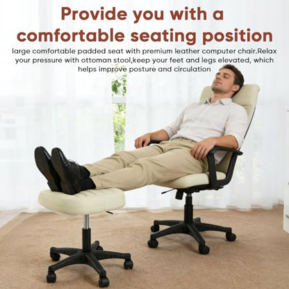 Ergonomic Adjustable Under Desk Footrest,Ottoman with Wheels | 500lbs|360° swivel Silent PU casters|Thick 2.36" Seat| Rolling Stool with Wheels for Massage,Salon,Spa,Clinic,Office,Home - color: Creamywhite
