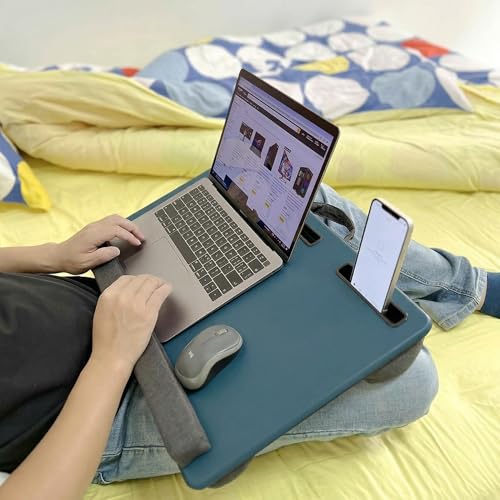 Lap Desk Home Office Lap Desk Portable Laptop Desk for Left Right - Handers with Whole Mouse Pad Wrist Pad Dual Cushion Phone Tablet Slots Fits Up to 17 Inch Laptops - color: Light Blue
