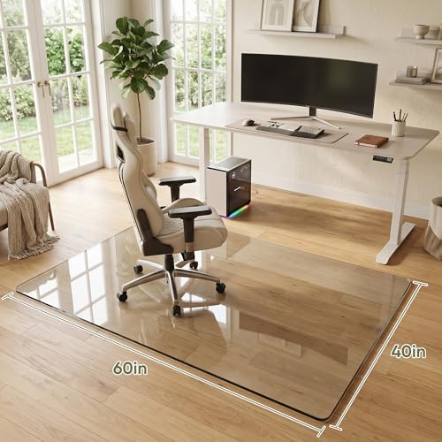 40"x60" Tempered Glass Chair Mat for Hardwood Floor & Carpet | 0.2" Thick Heavy-Duty Tempered Glass With 4 Non-Slip Pads, Smooth Rolling Surface Protects Floors From Scratches And Cracks - size: 40" x 60"