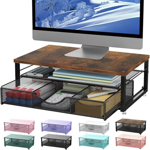 gianotter Computer Monitor Stand Riser with Drawer | Wood Desk Organizers and Accessories Desk Accessories & Workspace Desktop Organizers Storage for Printer Stand (Wood) - color: Wood