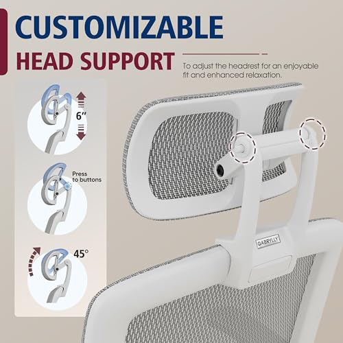GABRYLLY Ergonomic Office Chair, High Back Home Desk Chair with Headrest, Flip-Up Arms, 90-120° Tilt Lock and Wide Cushion, Big and Tall Mesh Chairs for Man Woman, White Task Chair - color: White Frame - Black With Subtle White Undertones Mesh