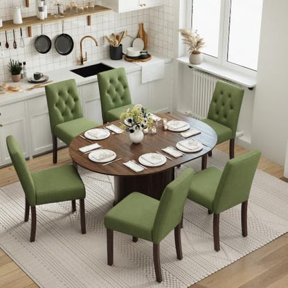 Upholstered Dining Chairs Set of 6, Modern Fabric Dining Chairs with Tufted Design, Kitchen Side Chairs, Farmhouse Dinner Chair with Wood Legs for Kitchen Restaurant Living Room, Green - color: Green, size: Set of 6