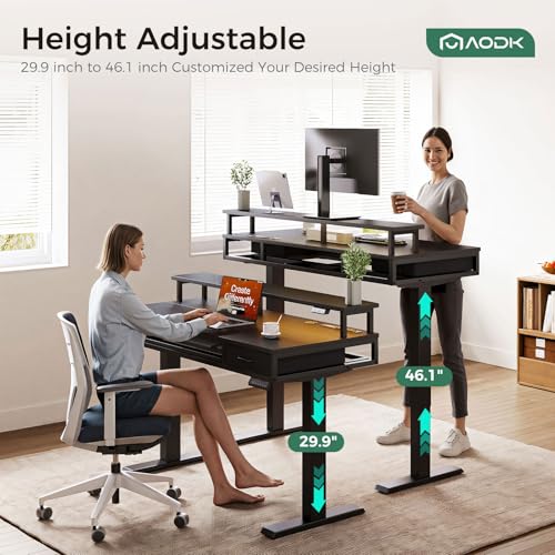 AODK 55 Inch Electric Standing Desk with Drawers & Keyboard Tray, Black - color: Black, size: 55 Inch