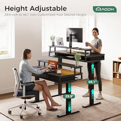 AODK 55 Inch Electric Standing Desk with Drawers & Keyboard Tray, Black - color: Black, size: 55 Inch
