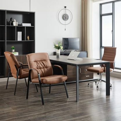 Big&Wide Office Guest Reception Chair Set of 4, Conference Room Chairs Waiting Room Chairs 4 Pack, Modern Leather Office Desk Chair No Wheels(Brown) - color: Brown, size: 4 Pack