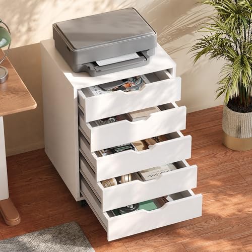 DEVAISE 5 Drawer File Cabinet, Wood Under Desk Drawers Chest White - color: White