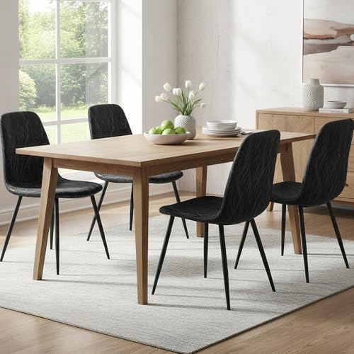 VASAGLE Set of 4 Dining Chairs, Dining Room Kitchen Chairs, Metal Frame, Adjustable Feet, Easy to Clean, Glacier-Textured PU Leather, for Kitchen, Ink Black UKDC188B01V1 - color: Ink Black, size: Set of 4 (Solid PU)