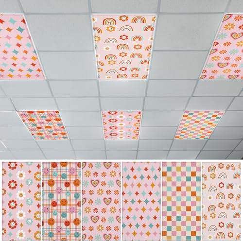 QOUBAI 6 Pcs Fluorescent Light Covers, 4x2 Feet Magnetic Light Cover Fluorescent Lights Shade Panel Positive Inspirational Ceiling Lights Filters for Office Classroom Home Drop Ceiling Boho - color: Boho