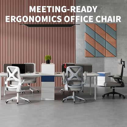 Ergonomic Office Chair - Desk Chair with Adjustable Headrest Lumbar Support Computer Chair - Mesh Comfy Chair with Flip-up Armrests - Gaming Chairs for Adults Home Office (Black+Black) - color: Black+black