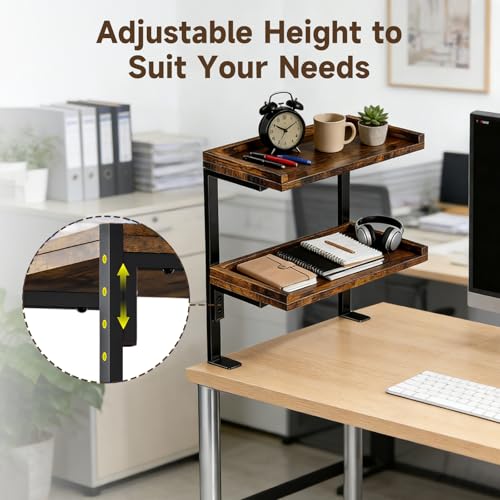 Clamp on Desk Shelf, 2-Tier 17" Office Desk Shelves Organizer (Brown) - color: Brown