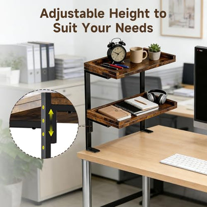 Clamp on Desk Shelf, 2-Tier 17" Office Desk Shelves Organizer (Brown) - color: Brown