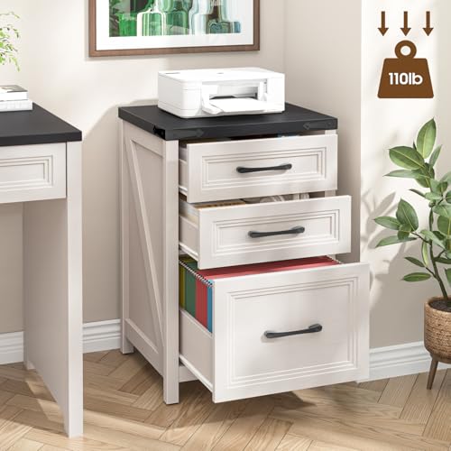 3 Drawer Vertical File Cabinet, Wood Farmhouse Cabinet, White and Black - color: White and Black, size: 3 Drawers