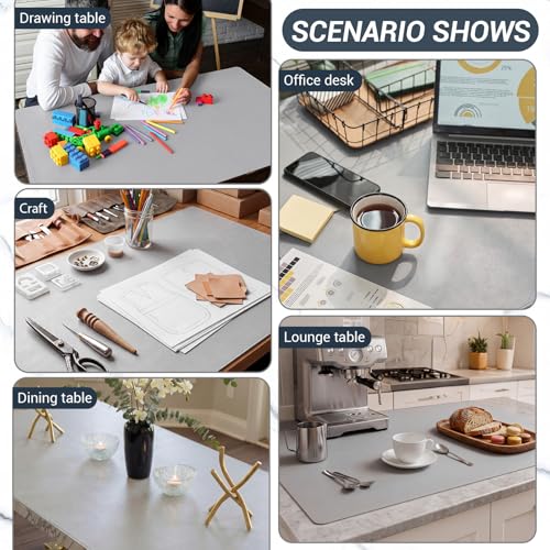 Zhehao 78.7'' x 55'' Large Countertop Protector Mat, Painting & Craft Mat for Desk or Floor, Waterproof Heat Resistant PU Leather Tabletop Cover Protector for Kitchen Dining Room, Gray - size: 55'' x 78.7''