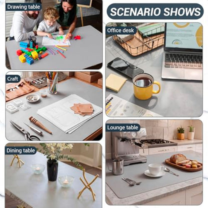 Zhehao 78.7'' x 55'' Large Countertop Protector Mat, Painting & Craft Mat for Desk or Floor, Waterproof Heat Resistant PU Leather Tabletop Cover Protector for Kitchen Dining Room, Gray - size: 55'' x 78.7''