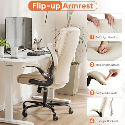 Sweetcrispy Home Office Desk Chairs, High Back PU Leather Chair - color: Beige, style: 1 Pack