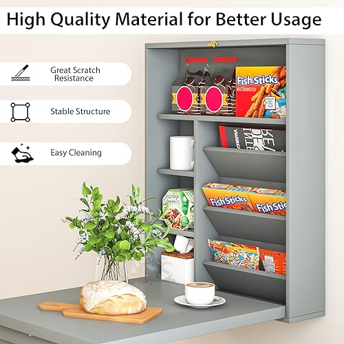 Wall Mounted Desk, Wood Collapsible Floating Desk, Convertible Computer Desk with Storage Area, Hanging Fold Out Table for Home Office, Small Spaces (Grey) - color: Grey