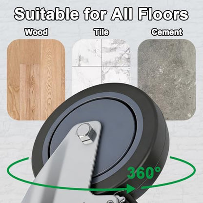 5 Inch Swivel Casters 1/2"-13 x 1.5, TPR Rubber Wheel Set of 4 | Locking Threaded Stem Wheels for wire shelving racks, light and medium duty material handling, carts, equipment - size: 5 Inch - (1/2"-13 x 1.5")