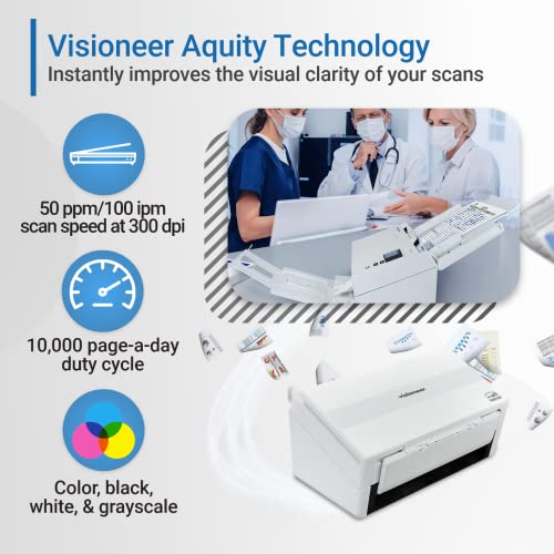 Visioneer Patriot PD45 Scanner, USB Duplex Office Document Scanner for PC, 50 PPM, Sheetfed 100 Page Automatic Document Feeder (ADF), White - size: PD45