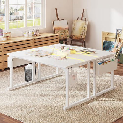 DurayLoly 55 Inch Computer Desk with Waterproof LED Lights for Bedroom - color: White, size: 55 Inch