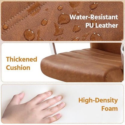 Yaheetech Retro Brown Office Chair PU Leather Rocking Desk Seat with Arms | Foam-padded channel-stitched PU leather back supports desk hours; chrome frame rocks, adjusts in height, rolls on casters. - color: Retro Brown
