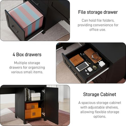 Vabches Farmhouse 61'' Rustic Office Desk with 5 Drawers(Pure Black) - color: Pure Black, size: 61"W