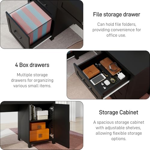 Vabches Farmhouse 61'' Executive Desk with 5 Drawers,Pure Black - color: Pure Black, size: 61" W