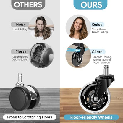 TICONN Office Chair Caster Wheels Set of 5 for Tile, Hardwood Floors and Carpets, Universal Fit for Most Chairs (Transparent) - style: Transparent