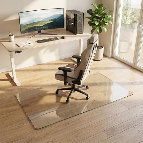 30"x55" Tempered Glass Chair Mat for Hardwood Floor & Carpet | 0.2" Thick Heavy-Duty Tempered Glass With 4 Non-Slip Pads, Smooth Rolling Surface Protects Floors From Scratches And Cracks - size: 30" x 55"