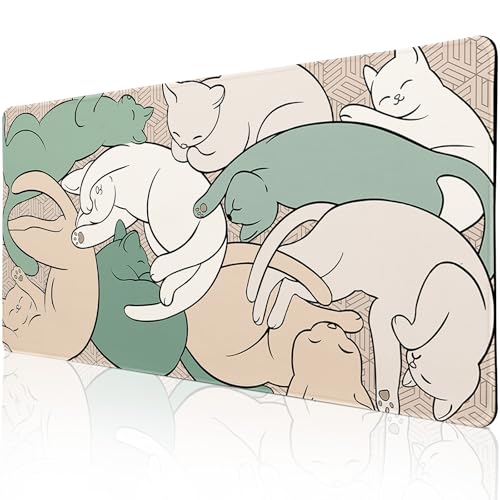 Desk Pad Cat, Desk Matt for Desktop, Cute Sleeping Cat Gaming Mouse Pad Extend XXL Large Desk Mat Anti-Slip Stitched Edges Waterproof Computer Laptop Keyboard Mat for Game, Home, Work, Office - color: Sleeping Cat, size: 31.5L x 15.7W inches
