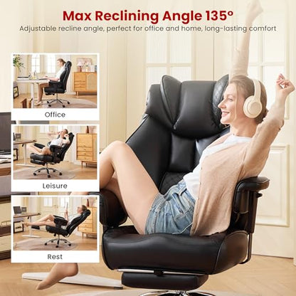 Clome 500lbs Big and Tall Office Chair Adjustable Lumbar Support for Back Pain, Extra Wide Seat Executive Office Chair Thick Armrest Pad, Heavy Duty Base Ergonomic Computer Desk Chair