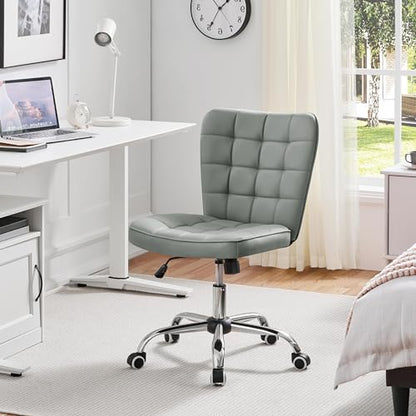 Yaheetech Light Gray Tufted Armless Desk Chair with Wheels, Faux Leather - color: Light Gray