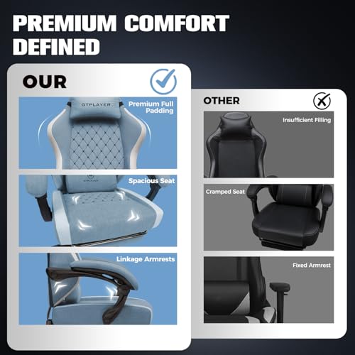 GTPLAYER Gaming Chair, Ergonomic Computer Chair with Footrest and Lumbar Support, High Back Recliner Chair 350lbs, Height Adjustable for Home Office, Light Blue - color: Light Blue