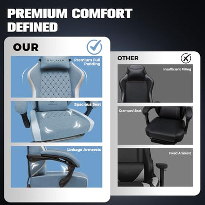 GTPLAYER Gaming Chair, Ergonomic Computer Chair with Footrest and Lumbar Support, High Back Recliner Chair 350lbs, Height Adjustable for Home Office, Light Blue - color: Light Blue