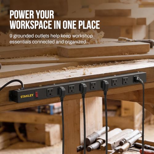 STANLEY SurgeMax Pro Metal Surge Protector Power Strip with 9 Outlets 600J Surge Protection 6 Ft Power Cord Durable Metal Housing Black
