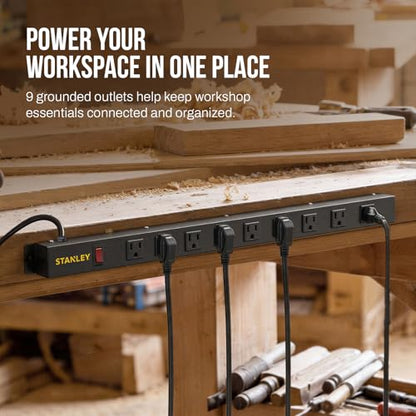 STANLEY SurgeMax Pro Metal Surge Protector Power Strip with 9 Outlets 600J Surge Protection 6 Ft Power Cord Durable Metal Housing Black