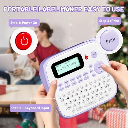 D210S Label Maker Machine with-Tape, Label Maker Waterproof-Labels - color: Purple