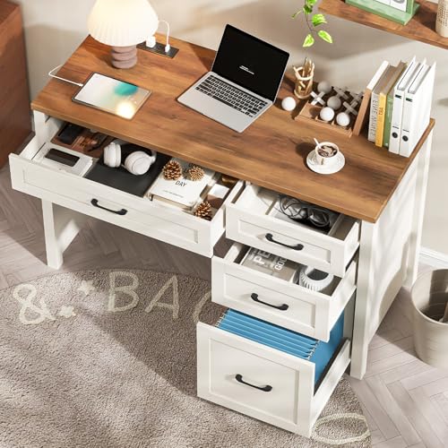 Farmhouse 47" Executive Desk, Computer Desk with File Drawer, Unique White - color: Unique White, size: Right Mounted