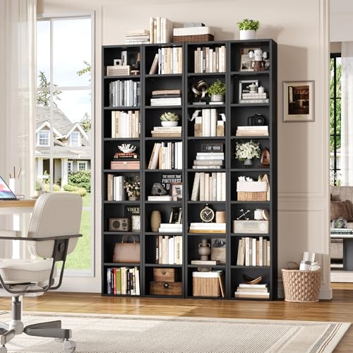 FOTOSOK Bookshelf Bookcase 8-Tier Narrow Bookshelf Tall CD Media Tower Rack | 11.6 X 9.3 X 70.9 Black Bookshelf, Tall Narrow Slim Skinny Display Bookcase with Cube Storage and 4 Adjustable Shelves - color: Black