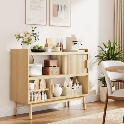 ONBRILL 44" Sideboard Buffet Cabinet with Outlet & Sliding Door, Oak - color: Oak, size: 44"