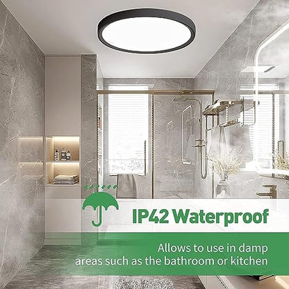 15.8Inch 2PK Black LED Flush Mount Ceiling Light,32W,3480LM,3CCT Selectable | 3000K/4000K/6000K CCT Selectable, Black Close to Ceiling Round Flat Panel Light, Super Slim LED Ceiling Light for Bedroom - color: Black, size: 2PK