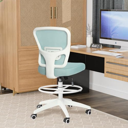 HYLONE Drafting Chair Adjustable Height Tall Office Chairs Standing Desk Chair Rolling Stool Chair Armless Office Drafting Chair Blue - color: Blue