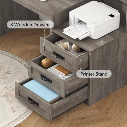 65" Farmhouse Computer Desk with Drawers and Printer Stand for Home Office - color: Grey