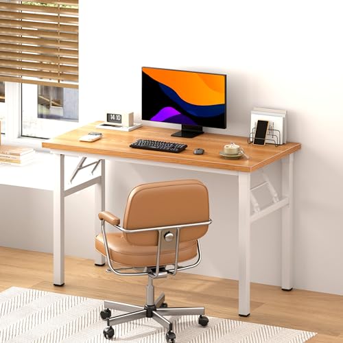 DlandHome 39.4 Inch Small Folding Computer Desk for Home Office, Teak White - color: Teak + White, size: 39 Inches