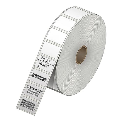 1.2" x .85" Thermal Labels | 6 Rolls | 16260 Labels | fits Zebra, Godex, Arkscan, iDPRT, Offnova Thermal Label Printers and More | Blank White Adhesive Stickers by Ecotherm - size: 1.2 x .85 - 16260 Labels