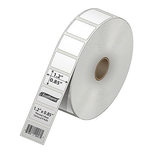 1.2" x .85" Thermal Labels | 6 Rolls | 16260 Labels | fits Zebra, Godex, Arkscan, iDPRT, Offnova Thermal Label Printers and More | Blank White Adhesive Stickers by Ecotherm - size: 1.2 x .85 - 16260 Labels